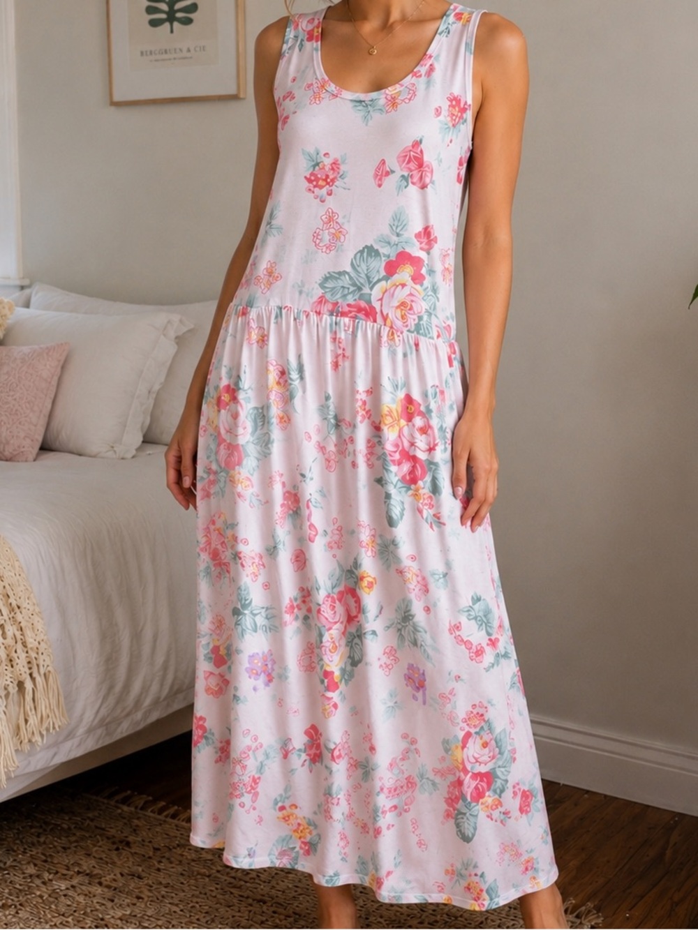Victoria’s Secret y2k Pink Rose Garden Wrap Back Floral Lounge Midi Dress Sz M
